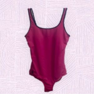 Lands End One Piece Swimsuit dark, pink, and navy